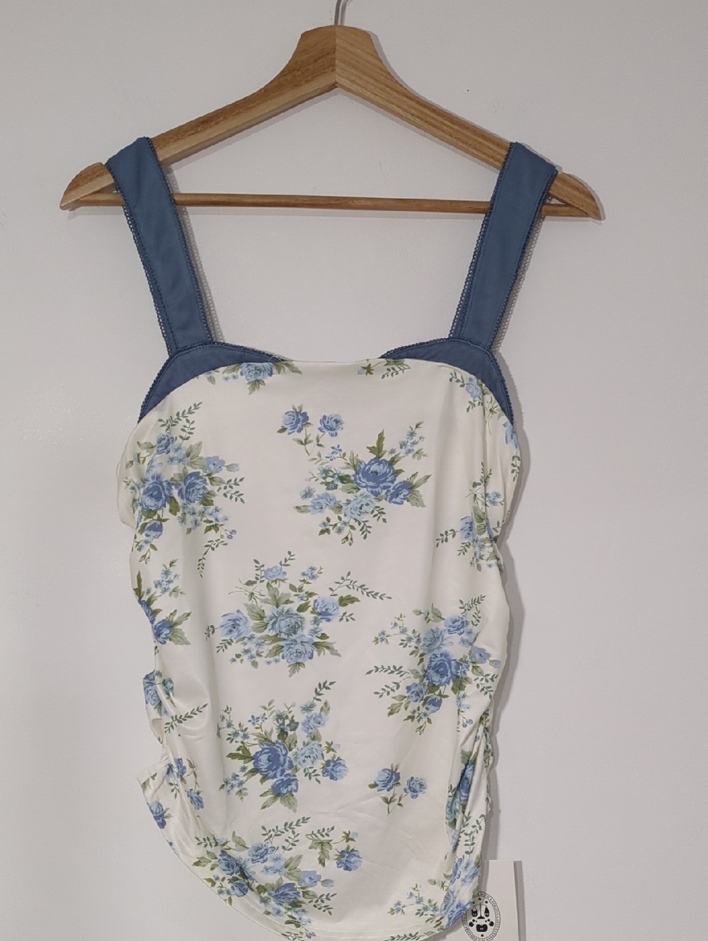 Cider Cream Cami with Blue Floral Print and Denim-Look Straps